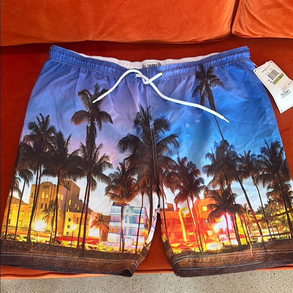 Miami South Beach Skyline Swim Shorts by Trunks, XL